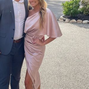 do + be light pink silk wedding guest dress